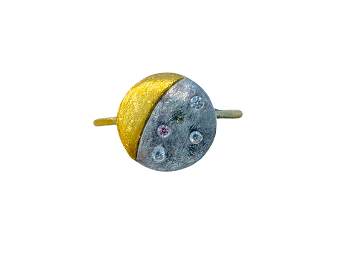Starry pink diamond moon ring