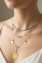 Load image into Gallery viewer, Three layered 18k gold necklaces with natural blue diamonds 