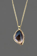 Load image into Gallery viewer, Salmon pink coloured Tourmaline set in a 24k bezel and 20 inch gold chain