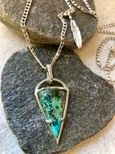 Load image into Gallery viewer, triangle turquoise necklace with long chain, Elegant jewelry, Trendy jewelry, Handmade jewelry, Custom designs jewelry, Bespoke jewelry, Unique jewelry